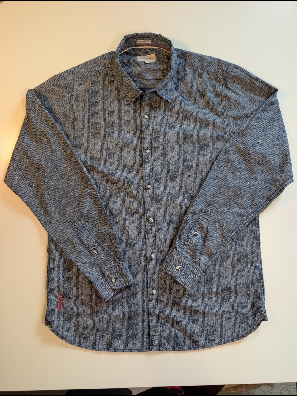 Pepe Jeans London Men's Med Shirt Blue Geometric Cotton Long Sleeve Regular Fit
